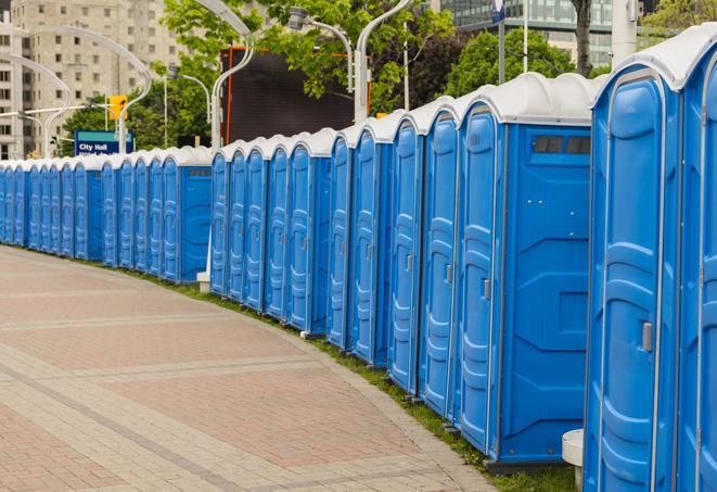 Seasonal porta potty units set up at a Danbury, Connecticut venue